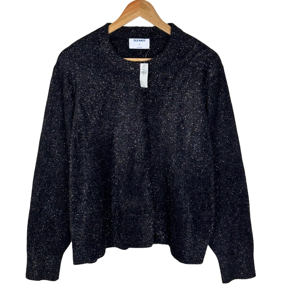 NWT Old Navy Eyelash Party Sweater Shimmer Metallic Plus Womens 2X Black Jack